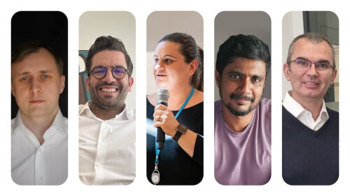 Da esquerda para a direita: Membros da equipe do Centro de excelência em compras —&nbsp;Vazgen&nbsp;Shadikian, Emir&nbsp;Sassi, Sam&nbsp;Markos, Nago&nbsp;Naik, Laurent&nbsp;Chevassut